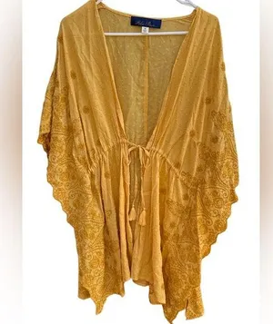 Blue Rain Bohemian Mustard Yellow Kimono thumbnail 1