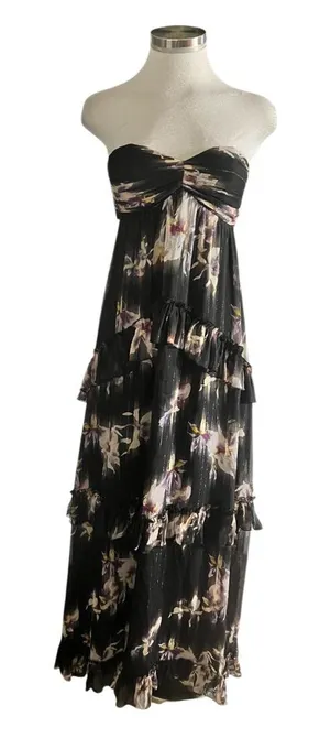 Lulus Black Floral Strapless Tiered Maxi Dress Fits Like a XS (no size tag) NWOT thumbnail 1