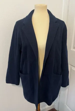 Quince 100% Organic Cotton Knit Blazer Navy Notch Collar Front Pockets Med thumbnail 1