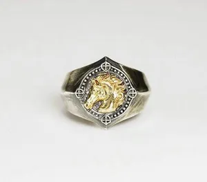 925 Silver Plated Adjustable Horse Ring for Men Women,Animal Ring,Punk Hip Hop thumbnail 1