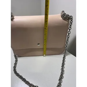 Pale Pink Vegan Faux Leather Chain Strap‎ Crossbody Bag Structured Flap Handbag thumbnail 2