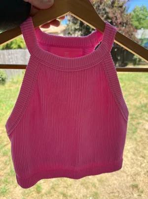 Women’s Aerie Pink Ribbed Halter Crop Top‎ size M excellent condition thumbnail 1