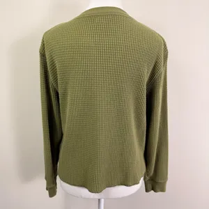 Madewell Womens Olive Green Waffle Knit Notch Neck Thermal Top Size Medium thumbnail 4