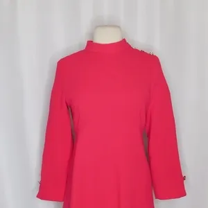 ZARA Mock Neck Mini Dress Gold Buttons Solid Pink Retro Knit Valentine Small thumbnail 3