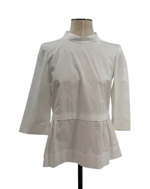 Marni White Cotton Mock Neck Peplum Blouse Top White Italy‎ 38 US 2 thumbnail 1