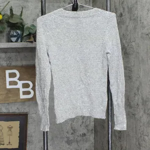 Banana Republic Rabbit Hair Blend V-Neck Sequin Long Sleeve Sweater Gray XS thumbnail 2