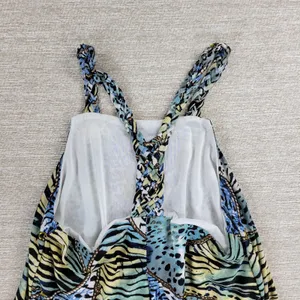 Ocean Blue Racerback Coverup Dress L Animal Print Tiger Stripe Braided Neck Boho thumbnail 11