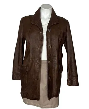 LEATHERS By NEW ENGLAND Sports Wear Brown Leather Jacket Half Belt VINTAGE thumbnail 3