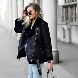 ZARA Women's Double Sided Jacket Faux Suede Shearling Moto Aviator Size Medium‎ thumbnail 10