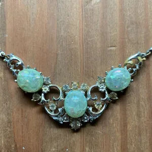 Opal Necklace Circlet Silver Statement Bib Vintage Elegant Mermaid Queen Jewelry Green thumbnail 3