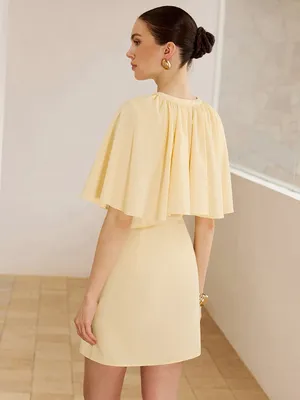 Commence Yellow Cape Mini Dress Cape-Sleeve Button-Front Mini Dress Large thumbnail 3