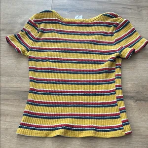 Striped Yellow Ribbed Women's Top Size M thumbnail 2