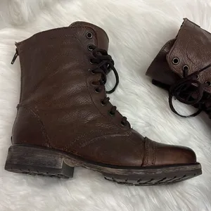 Steve Madden Brown Leather Fame Military‎ Style Boots Fisherman Core B19B thumbnail 5