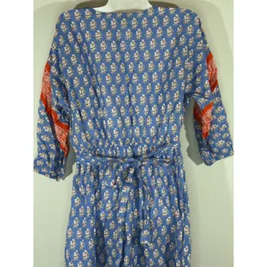J. Crew Beachwear Blue Red Floral Block‎ Print Midi Dress Tie Waist Women's XS thumbnail 8