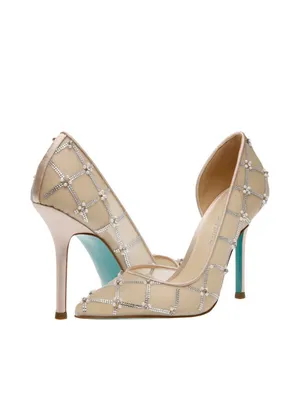 Betsey Johnson Rhinestone Embellished Evening Pumps Heels Stiletto Nude Brown 8M thumbnail 12