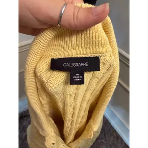 NWT Calligraphie Yellow Cable Knit Floral Embroidered Sweater Polo Top Cottage thumbnail 7