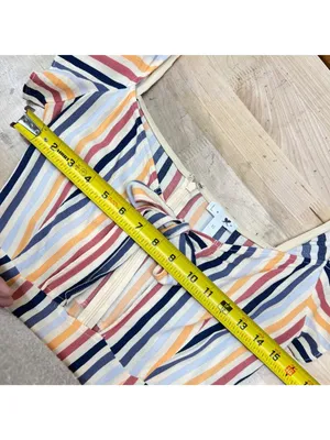 Leith Striped Tie-Front Midi Dress Multicolor Short Sleeves Size XS Coastal Boho thumbnail 10