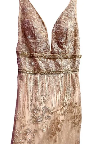 Trendy Rose Gold Sequins Designer Dress NWT thumbnail 1