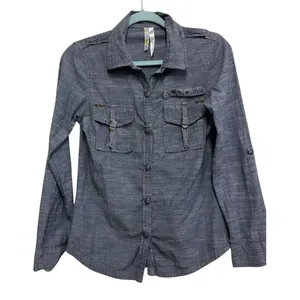 O'Neill Button Down Shirt Small Blue Tab Sleeve‎ Utility Casual Lightweight thumbnail 2
