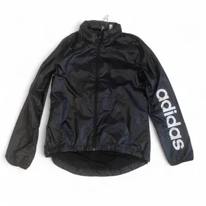Adidas Women's Linear Windbreaker W/Hoodie, Rain Jacket, Full Zip, Black Size XS thumbnail 4