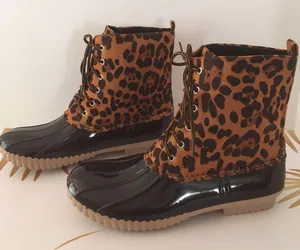 Leopard Print Duck Boots, Size 11 Brown thumbnail 2