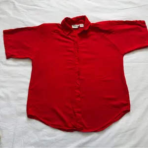 Red Hot Red-Orange 100% Rayon Button-Up Blouse Women’s Size L thumbnail 1
