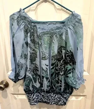 CATO Size Small Blue Green Black‎ Lightweight Flowy Boho Hippie Shirt thumbnail 1