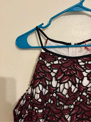 Solitaire Lace Cocktail Dress Large Burgundy Black Embroidered High Neck Midi thumbnail 5