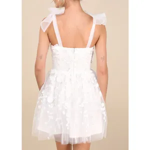 Lulus Classic Romance White 3D Floral Applique Tie-Strap Mini Dress thumbnail 3