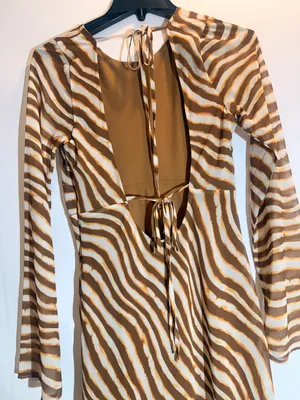 Ownley Valentina Brown Zebra Animal Print Open Back Long Sleeve Maxi Dress M thumbnail 11
