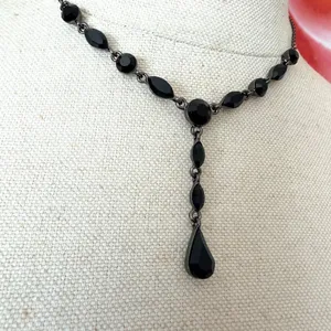 Vintage Givenchy Black Crystal Gunmetal Y-Drop Necklace thumbnail 2