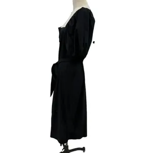 J. Crew Cottage Dress in Black‎ Square Neck Puff Sleeve Button Front Size XL thumbnail 7