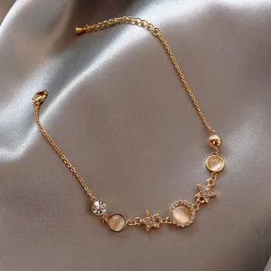 18K Gold Plated Cat's Eye Stone Crystal Start Charm Bracelet for Women thumbnail 2