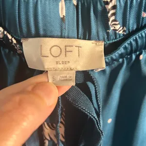 LOFT Teal Satin Sleep Pants with White & Black Zebra Print | Size Small thumbnail 3