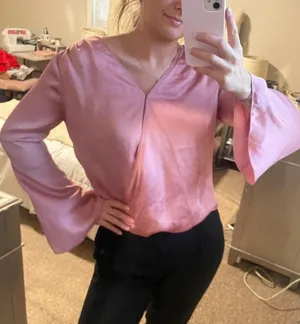 White House Black Market pink satin long sleeve blouse! thumbnail 8