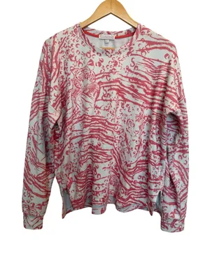 PJ Salvage Loungewear Set Women’s L Pink White Tiger Long Sleeve Shorts Pajamas thumbnail 1