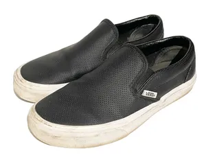 Vans Size 6.5 Classic Slip On Black Leather Slip On Shoes‎ Women’s thumbnail 1