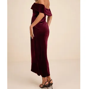 NEW Lulus I'm Enchanted Burgundy Velvet Off-the-Shoulder Tulip Dress Medium thumbnail 5