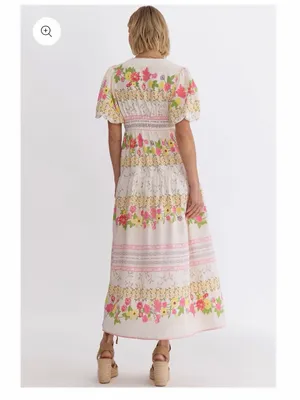 New Without Tags Entro Floral V-Neck Puff Sleeve Maxi Dress Sz S thumbnail 3