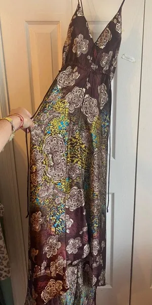 Floral Satin Dress Brown Size 4 thumbnail 3