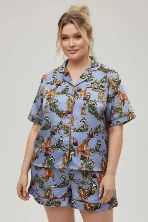 Their Nibs Woodland Animal Print Satin Pajama Set thumbnail 1