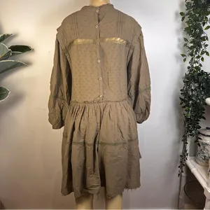 Anthropologie Pilcro Long Sleeve Mock Neck Dress Sz M Lace Loose Brown Swiss Dot thumbnail 9
