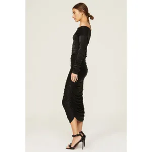 Bronx & Banco Amara Black Ruched Long Sleeve Off the Shoulder Midi Dress Size 4 thumbnail 2