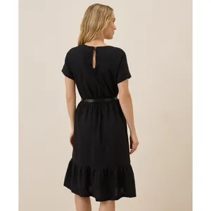 NWOT Pact Linen Blend Midi Dress Womens Sz Medium Black Organic Cotton thumbnail 2