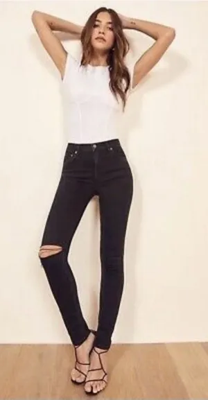 REFORMATION Jeans Faded Black Destroyed Skinny Jeans High Rise Size 25 thumbnail 1