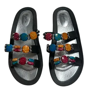 Just Be Sandals Women's Size 9 Bead Stones Multicolor Colorful Boho Slip-On NWOT thumbnail 1
