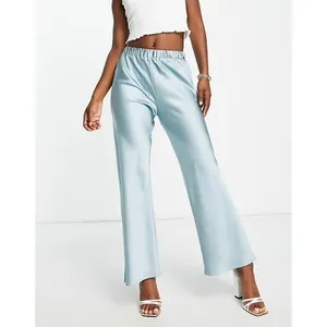 Urban Renewal Remnants Satin Puddle Pants Medium Baby Blue Stretch Wide Leg thumbnail 3