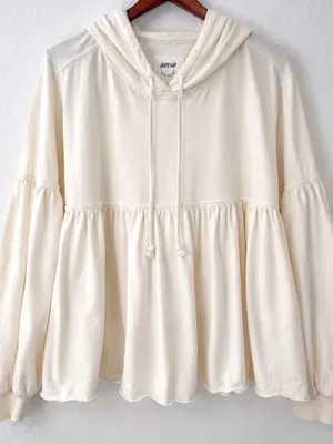 NWT Aerie Peplum Hoodie medium Ivory Oversized 100% Cotton Balloon Sleeve thumbnail 2