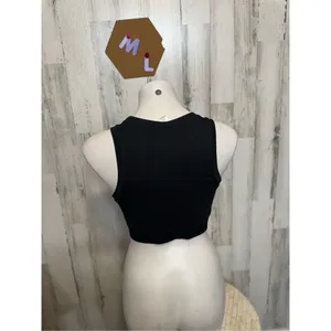 Bozzolo Black Crop Top Womens Medium Ribbed Athletic Tank Sleeveless Stretch thumbnail 4