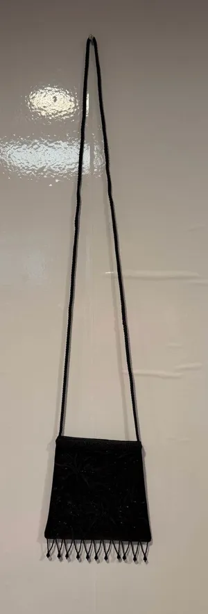 Black Beaded Fringe Crossbody Bag thumbnail 1